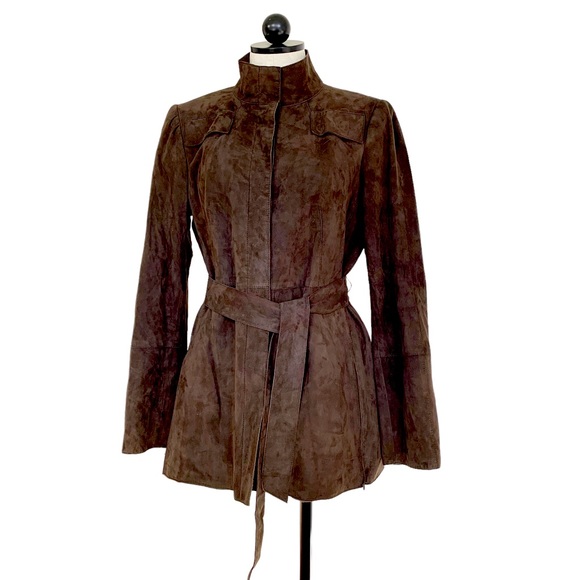 Carlisle Jackets & Blazers - Carlisle Suede Belted Chocolate Brown Jacket Side Vent Zippers Size 10